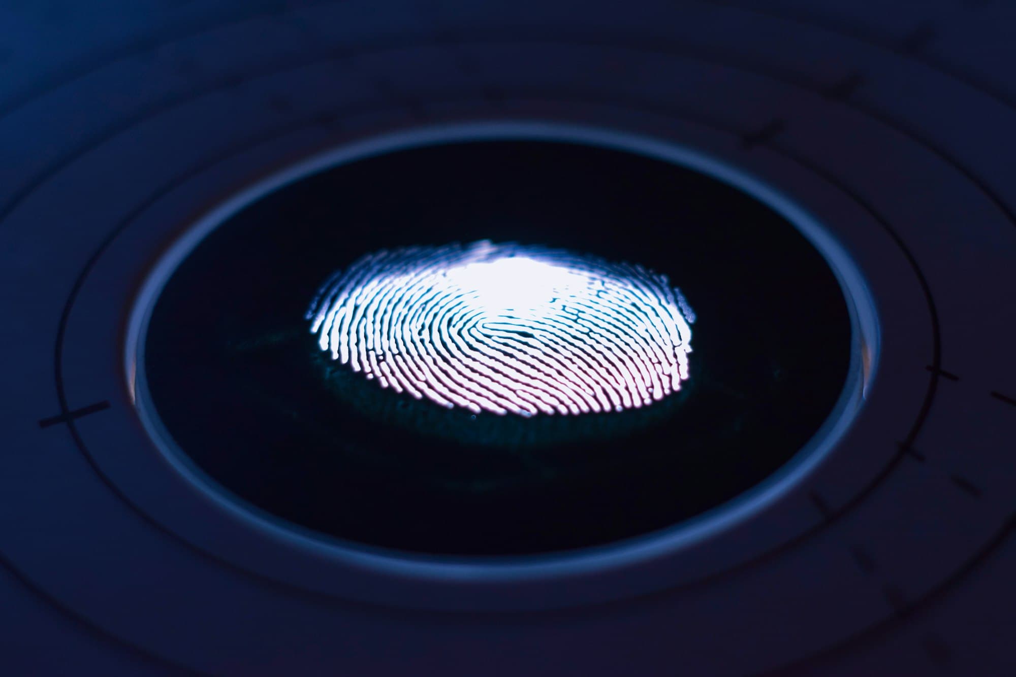 Fingerprint illuminated on a biometric scanner