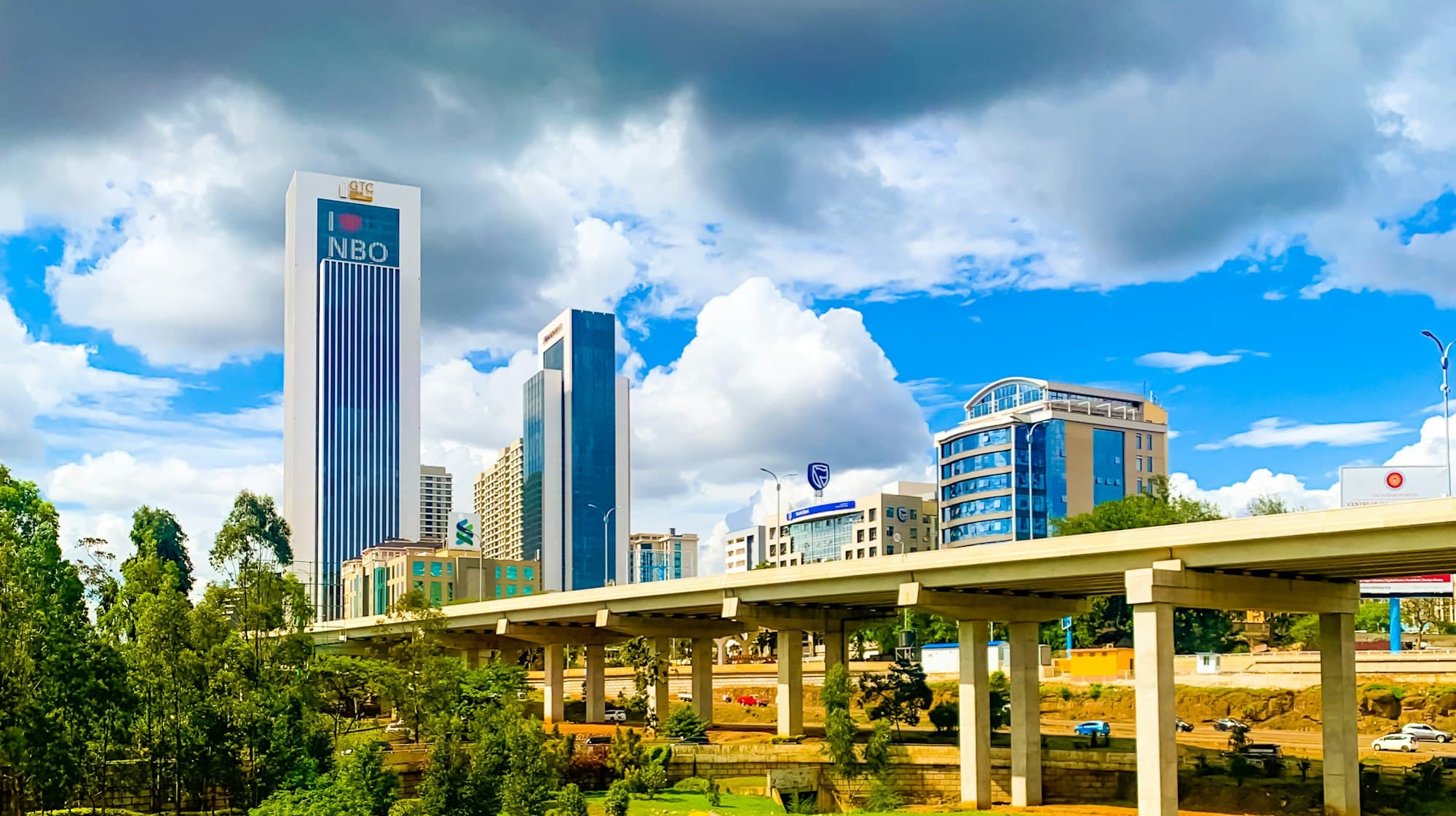 Nairobi Expressway curving past the city skyline